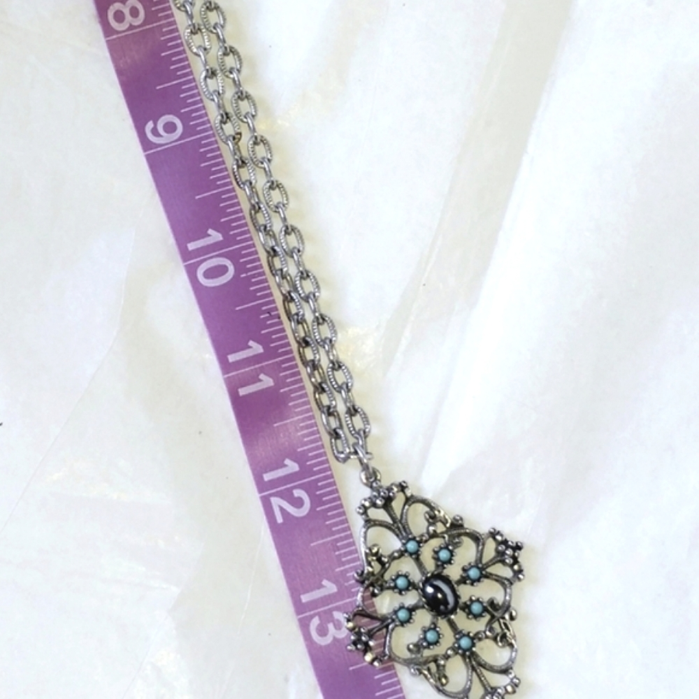 AVON MIRABELLA SET - VINTAGE FAUX TURQUOISE & HEMATITE NECKLACE & EARRINGS - Picture 9 of 11